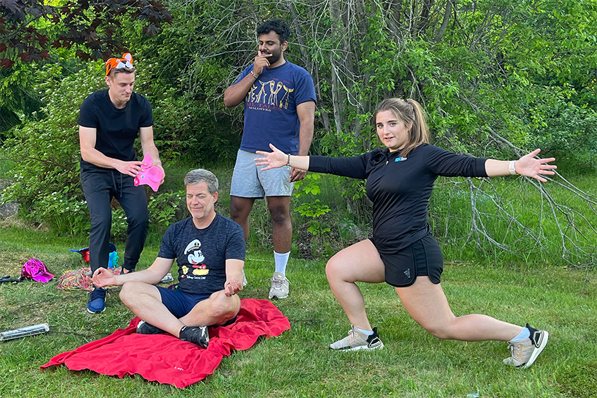 Employees connecting with nature at offsite event