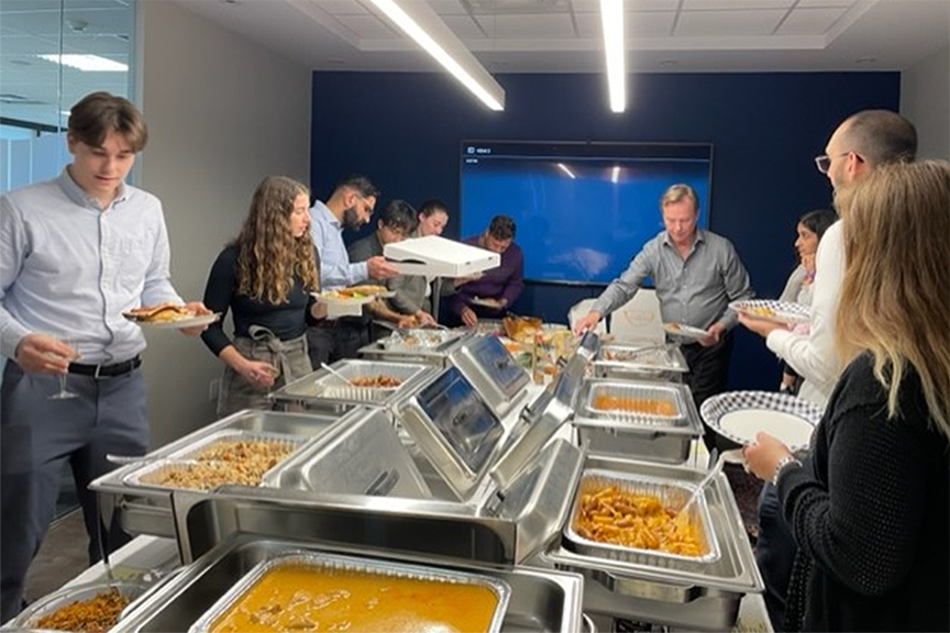 Potluck buffet at a team-building event
